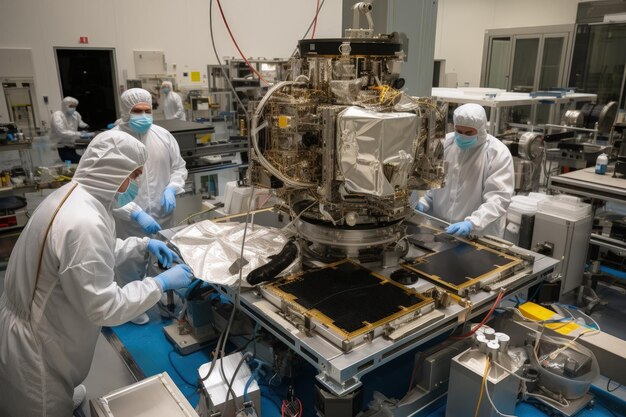 O telescópio Euclides da ESA, parte da imagem fornecida pela NASA, está pronto para o almoço em uma sala limpa em 25 de julho