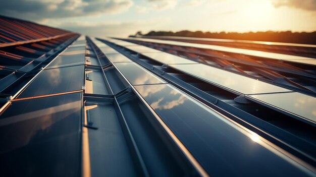 O telhado de uma casa cheia de painéis solares modernos o sol está quente vista de cima Gerar IA