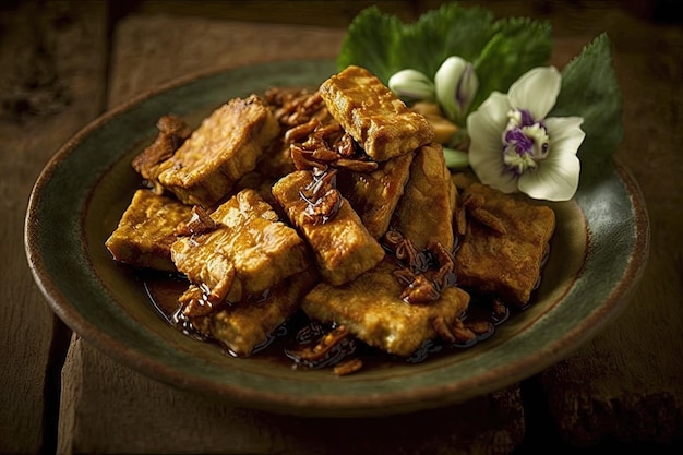 O tempeh frito é um delicioso prato tradicional indonésio