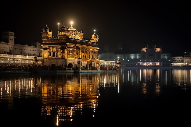 O templo dourado à noite em amritsar