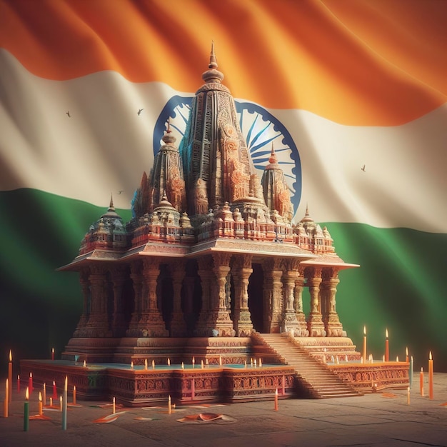 o templo indiano e a bandeira do estado indiano da Índia
