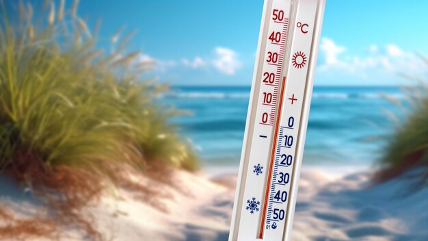 O termômetro contra o fundo do mar mostra 25 graus