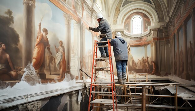 o teto de uma igreja é pintado com pinturas