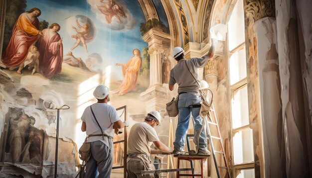 o teto de uma igreja é pintado com pinturas