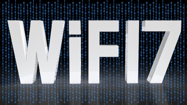 O texto branco wifi 7 para internet ou conceito de tecnologia renderização em 3d