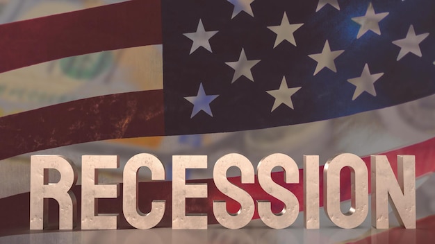 O texto da recessão na bandeira dos EUA para renderização 3d do conceito de negóciosxA