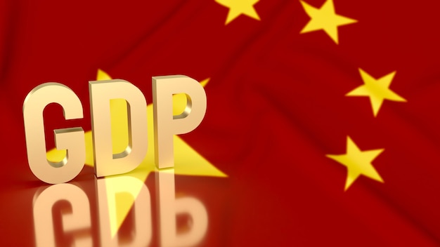 O texto de ouro gdp no fundo da bandeira da china para renderização em 3d de conceito de negócios