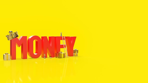 O texto dinheiro vermelho sobre fundo amarelo para renderização em 3d de conteúdo de negócios.