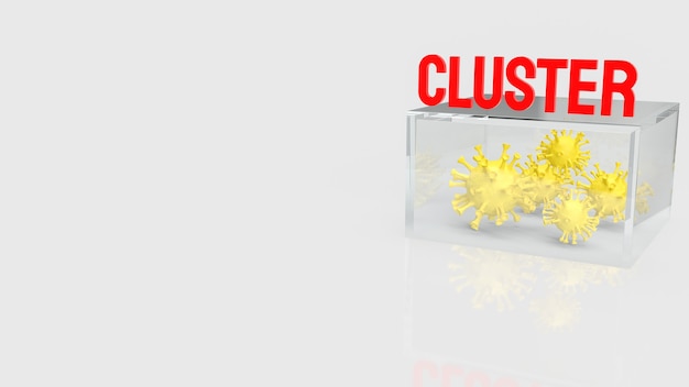 O texto do cluster vermelho para renderização em 3d do conceito de crise de vírus