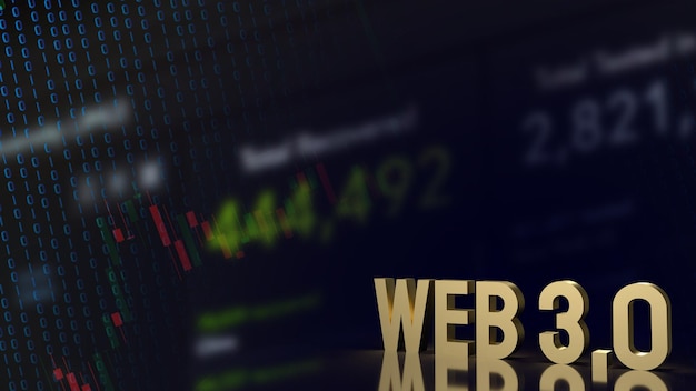 O texto dourado da Web 3.0 na renderização 3d de fundo de negócios