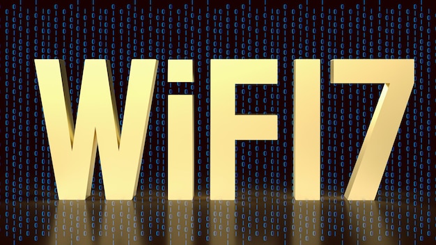 O texto dourado wifi 7 para internet ou conceito de tecnologia renderização em 3d