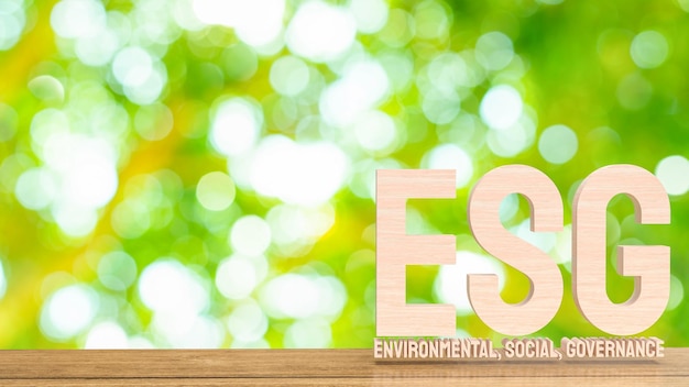 O texto em madeira esg significa Meio Ambiente Governança Social 3d renderingxA