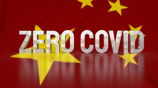 O texto zero covid na renderização em 3d da bandeira da china