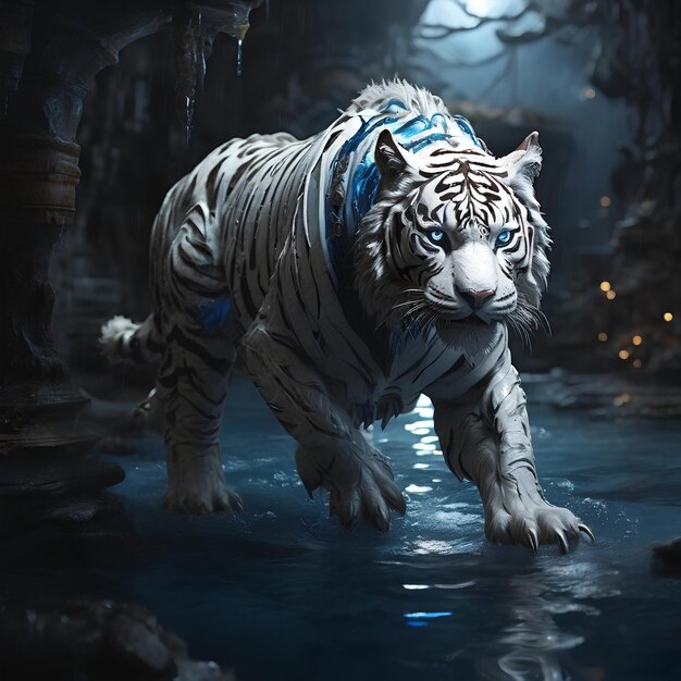 Foto o tigre branco é uma visão horrorosa.