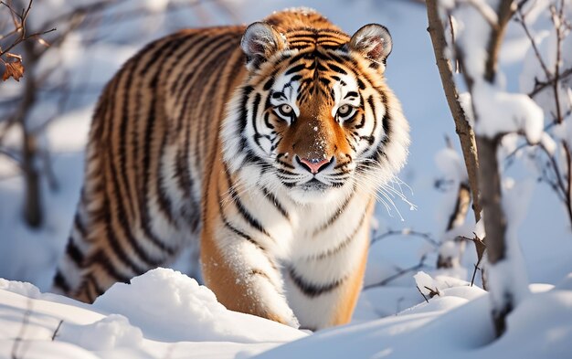 Foto o tigre siberiano no deserto nevado