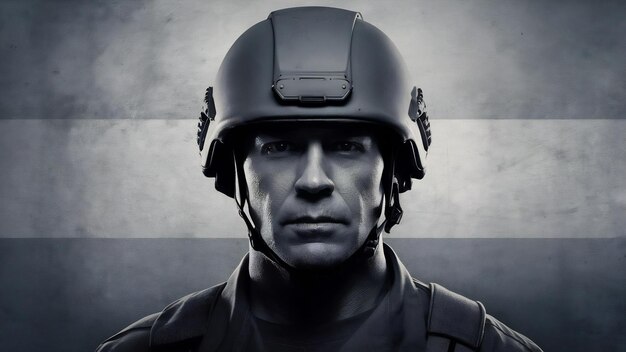 O tipo com o capacete é um retrato militar.