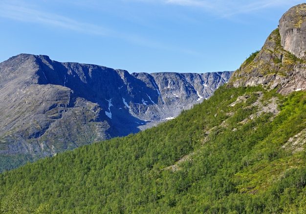 O topo das montanhas, Khibiny e céu nublado