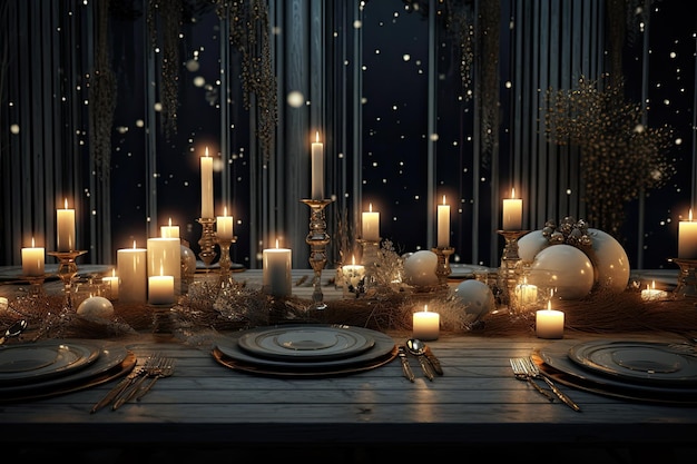 O toque da inteligência artificial em uma mesa opulenta adornada com decorações requintadas e encantamento