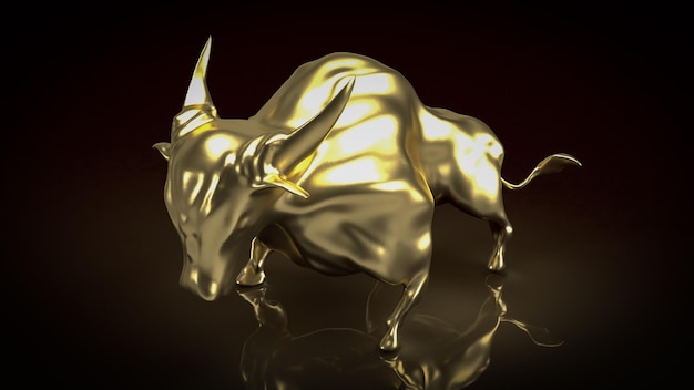 O touro de ouro em fundo preto para renderização 3d de conceito de negócio