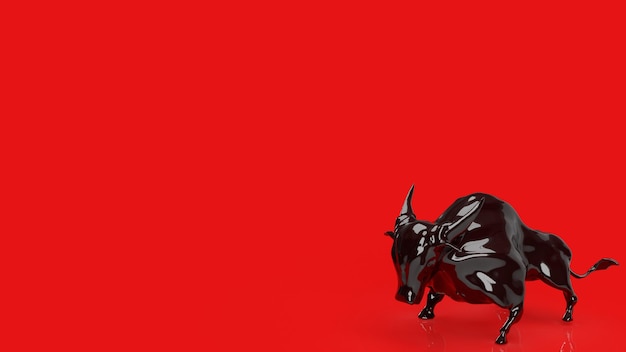 O touro preto sobre fundo vermelho para o conceito de negócios 3d renderingxA