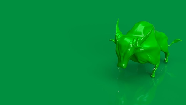O touro verde sobre fundo verde para renderização em 3d de conceito de negócios