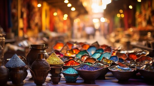 Foto o tradicional souk marroquino na antiga medina