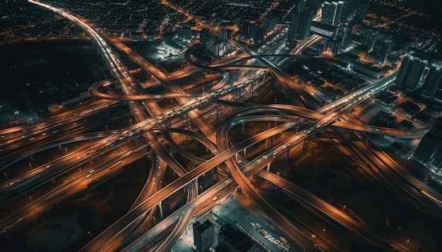 O tráfego brilhante do horizonte da cidade borra em movimento gerado pela IA