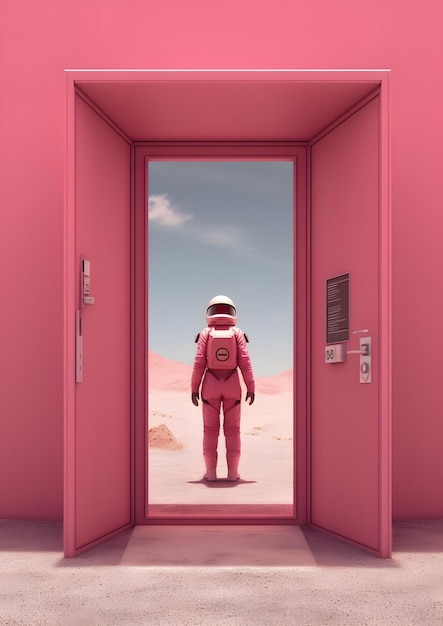 O traje espacial rosa de uma mulher está fora deste mundo