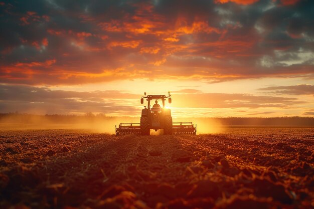 Foto o trator de colheita da hora de ouro comandando o campo