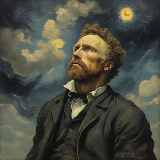 Foto o triste vincent van gogh a olhar para o céu.