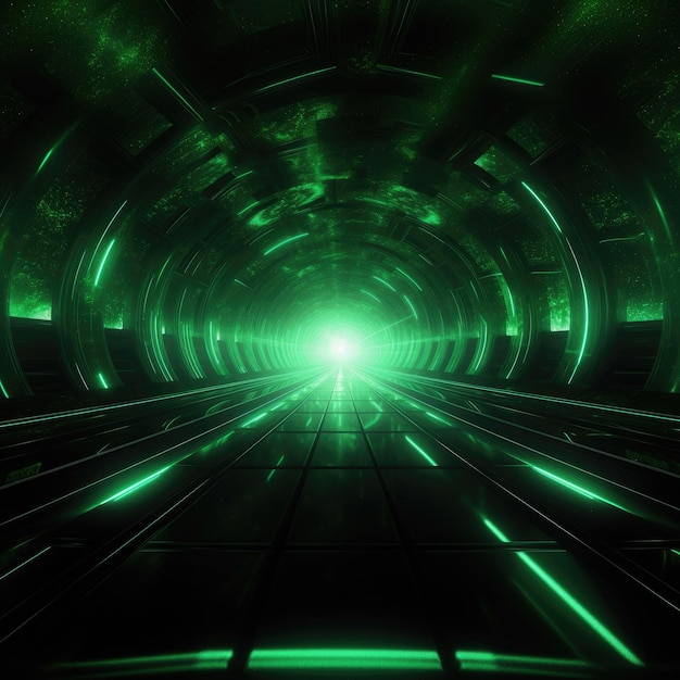 O túnel encantador imerso em auras verdes com um RTX ligado