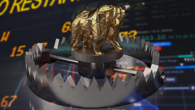 O urso de ouro na armadilha para renderização 3d do conceito de negócioxa