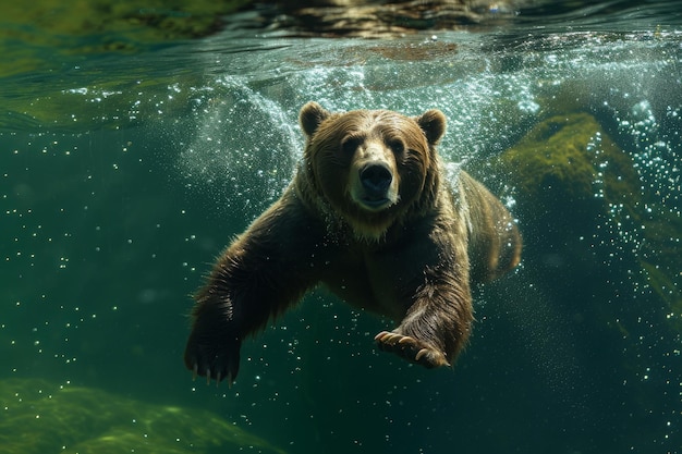 O urso mergulha no rio Gerar Ai