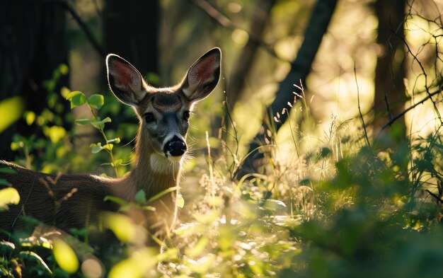 Foto o veado camuflado nas sombras misturando-se perfeitamente com o seu entorno.