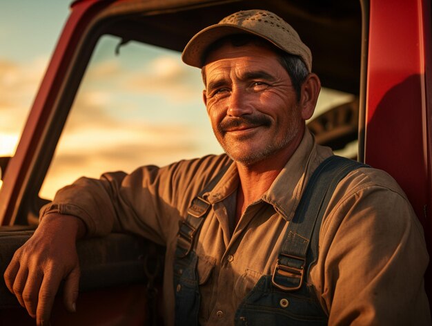 Foto o velho fazendeiro está à espera no meio do campo.