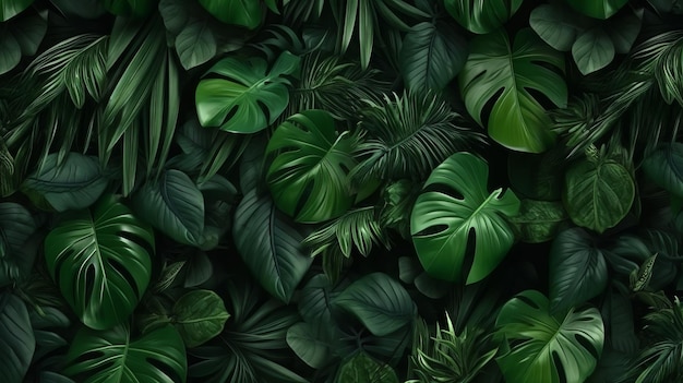 Foto o verde tropical do verão deixa o fundo panorâmico generative ai