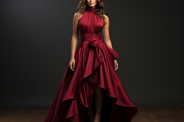 O vestido vinho escuro na altura do tornozelo traz uma cor rica e profunda para uma aparência elegante