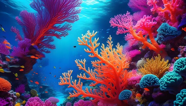 Foto o vibrante ecossistema de recifes de coral subaquáticos