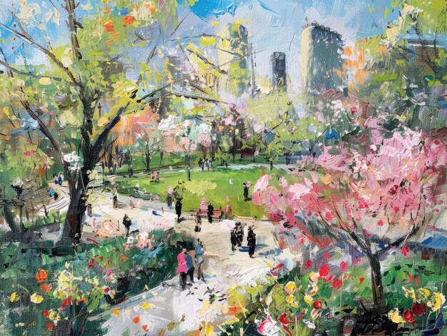 O vibrante Parque da Cidade da Primavera, cheio de flores no Dia da Terra