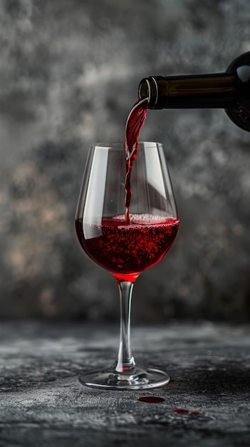 O vinho é derramado em copos contra um fundo escuro