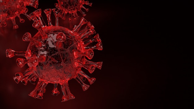 O vírus da corona vermelha para renderização em 3d de conceito médico