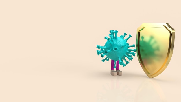 O vírus e o escudo para conteúdo médico ou sci 3d renderingxA
