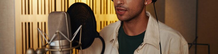 Foto o vocalista a trabalhar com a sua nova canção