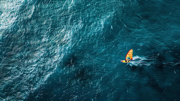 Foto o windsurfista desliza sobre as ondas do oceano