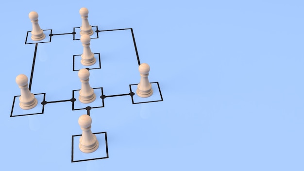 O xadrez de madeira no diagrama para renderização 3d de conceito de negócios