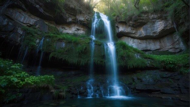 Foto oasis de cascadas serenas en el desierto verde