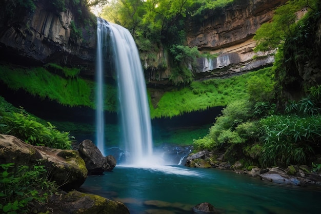 Oasis de cascadas tropicales en una exuberante jungla verde