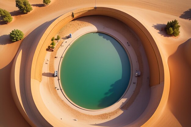 Oásis do deserto fonte de água do lago surpresa água doce na areia ilustração de fundo papel de parede