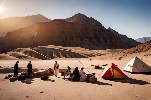 un oasis escondido en el desierto donde una tribu nómada