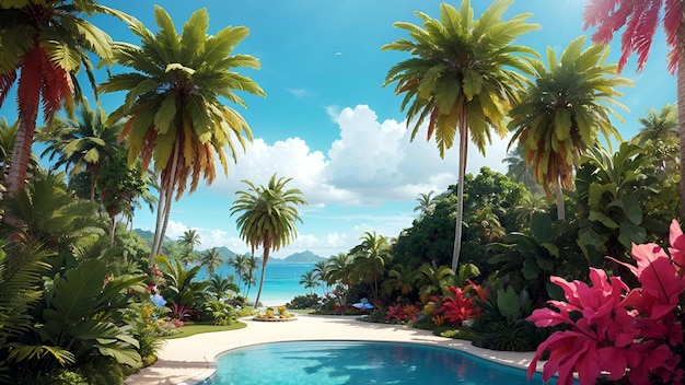 Foto oásis exótico em bali uma piscina tropical generative ai